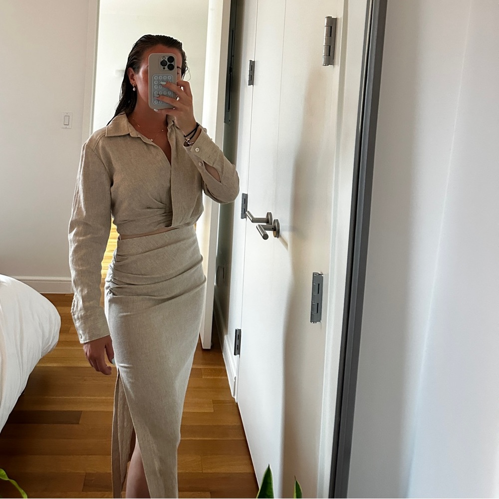 Zara Beige Linen Suit Set